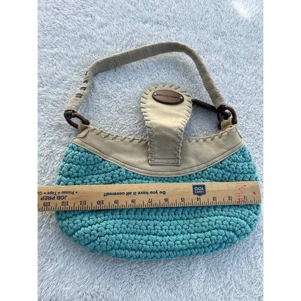 Vintage Tommy Hilfiger Hobo Bag Purse Woven Canvas Blanket Stitch Y2K Torebka